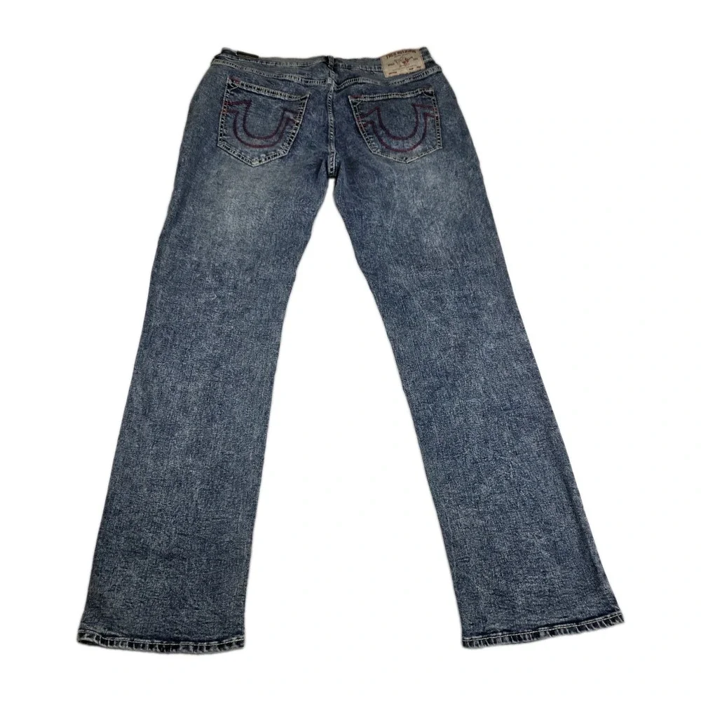 True Religion Jeans Mens 36 Ricky Big T Relaxed Straight Medium Aventurine Blue